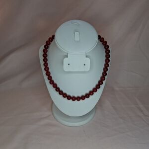 Single Strand Deep Red Glass Beaded Necklace 18" Vamp Whimsigoth Collarbone